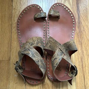 Beek 10 gladiator sandals brown leather embossed with snakeskin brass hardware
